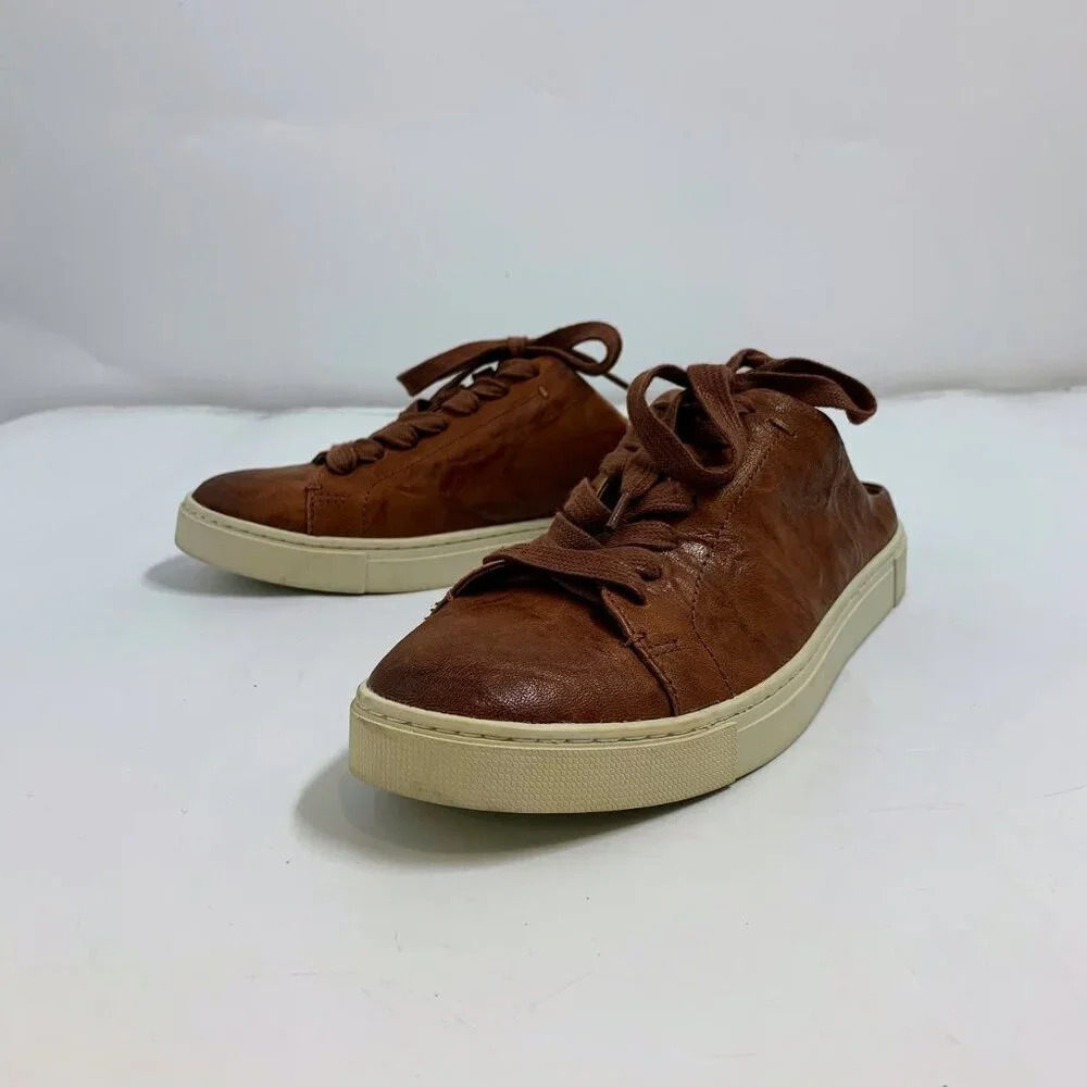 Frye Women's Leather Sneaker Ivy Cognac Lace Up Slip‎ On Mules Size 9.5